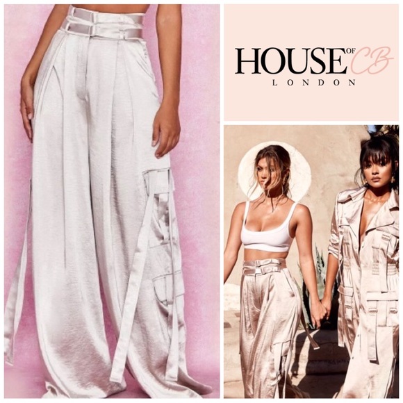 House of CB Pants - House of CB 💗 RARE Chaya champagne high waist satin cargo pants trousers